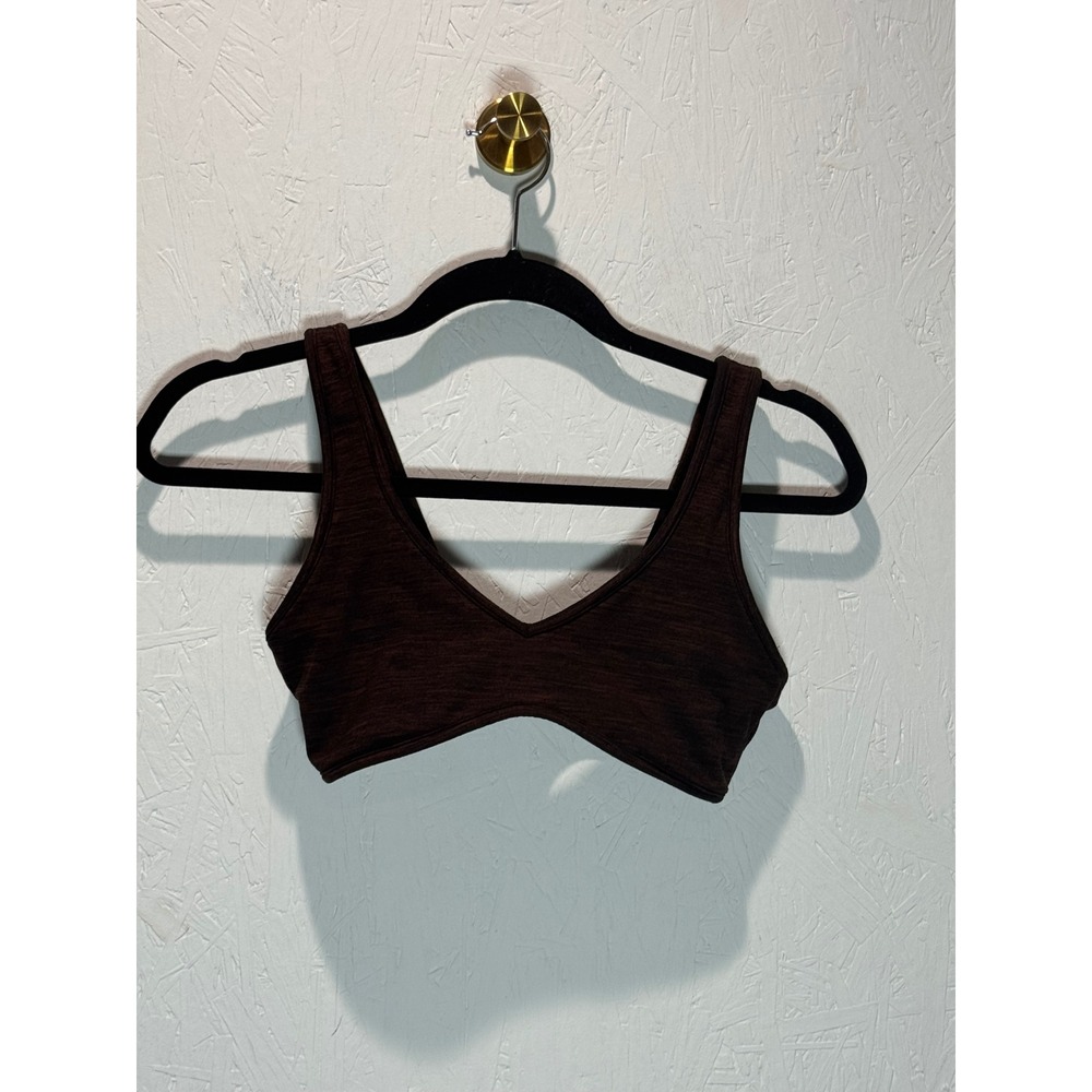 CSB Crop Shop Boutique Brown Space Dye V-Neck Sports Bra Size Medium